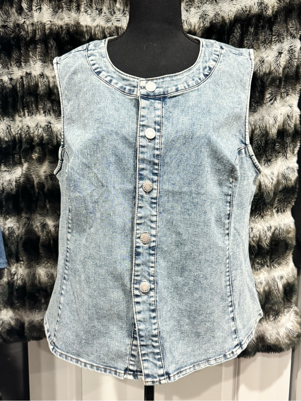 Sleeveless Light Wash Denim Button-Front Top